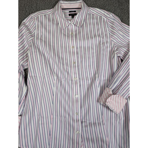 Talbots Shirt Womens Size 4 Long Sleeve Button Up Collared Non Iron Pink Stripe - Picture 3 of 12